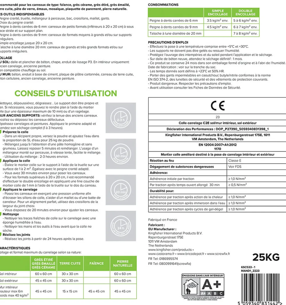 Volden Colle Carrelage-Colle carrelage sol int/ext et mur intérieur gris C2E 25kg