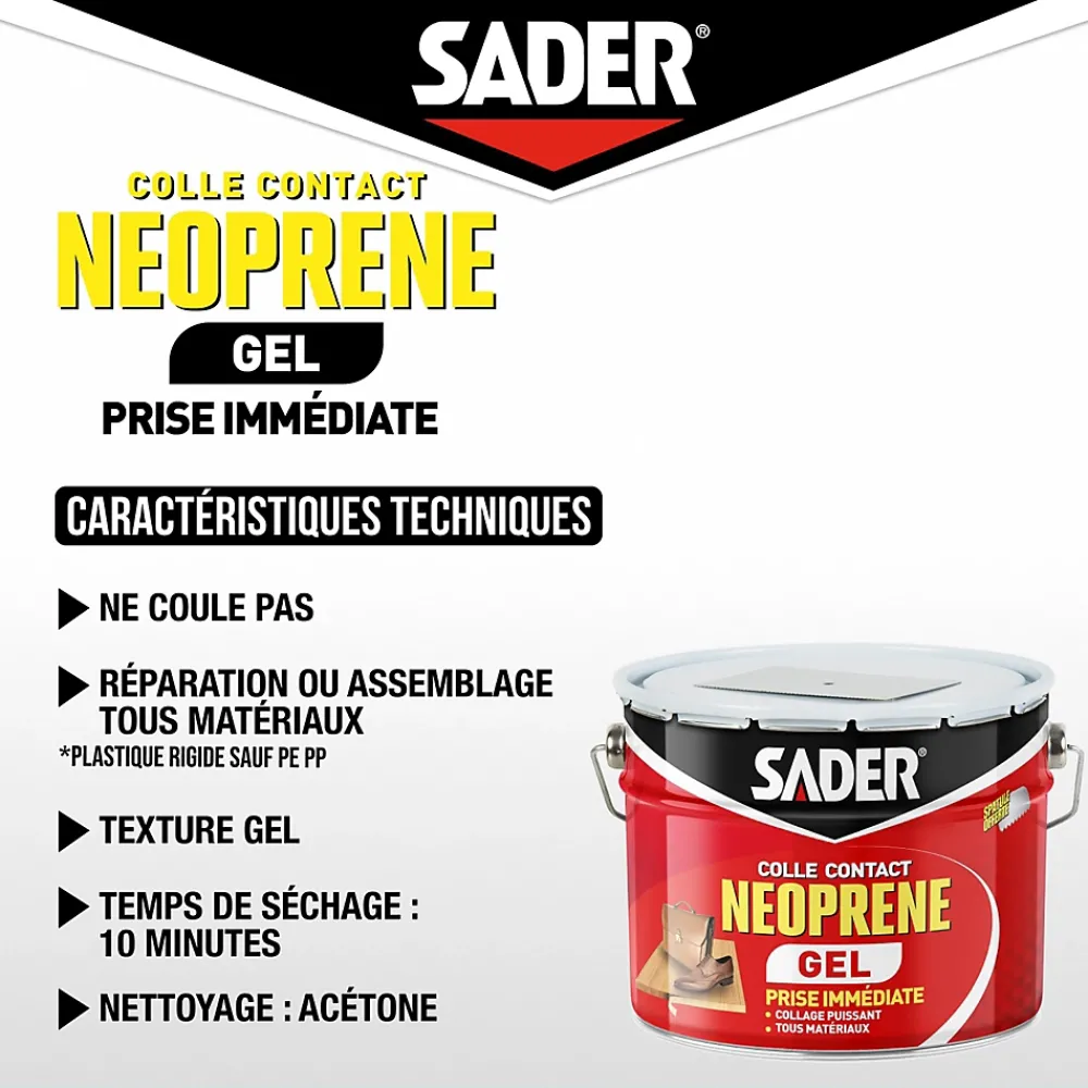 Sader Colle-Colle contact néoprène en gel tous matériaux seau de 2.5 litres