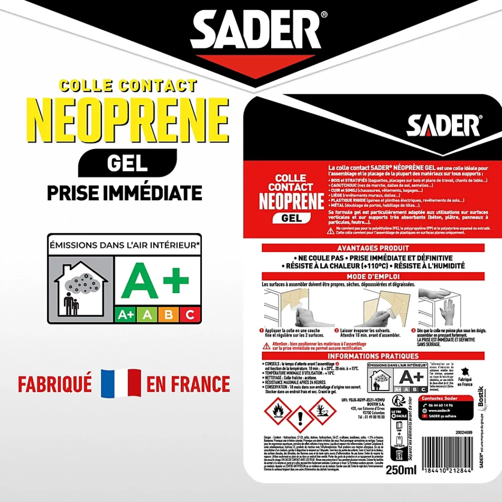Sader Colle contact néoprène en gel tous matériaux pot de 250 ml