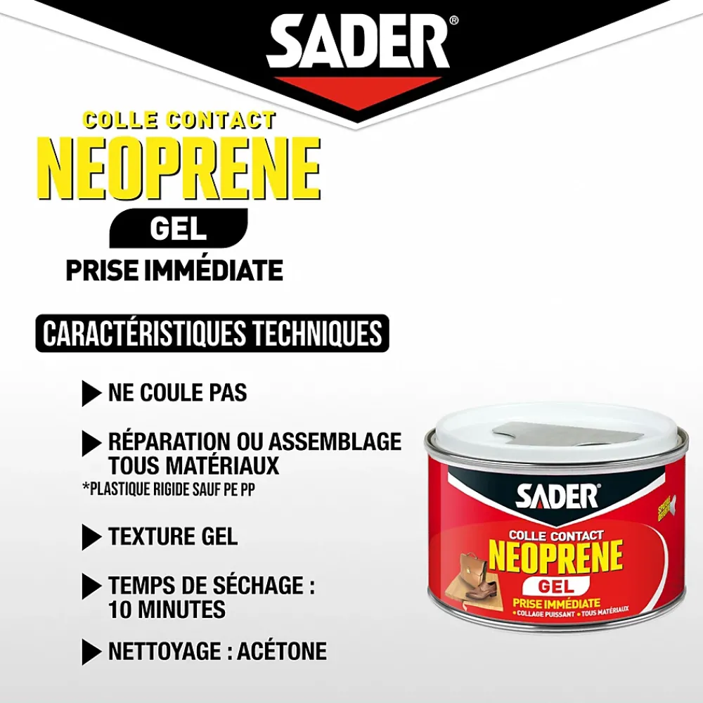 Sader Colle contact néoprène en gel tous matériaux pot de 250 ml