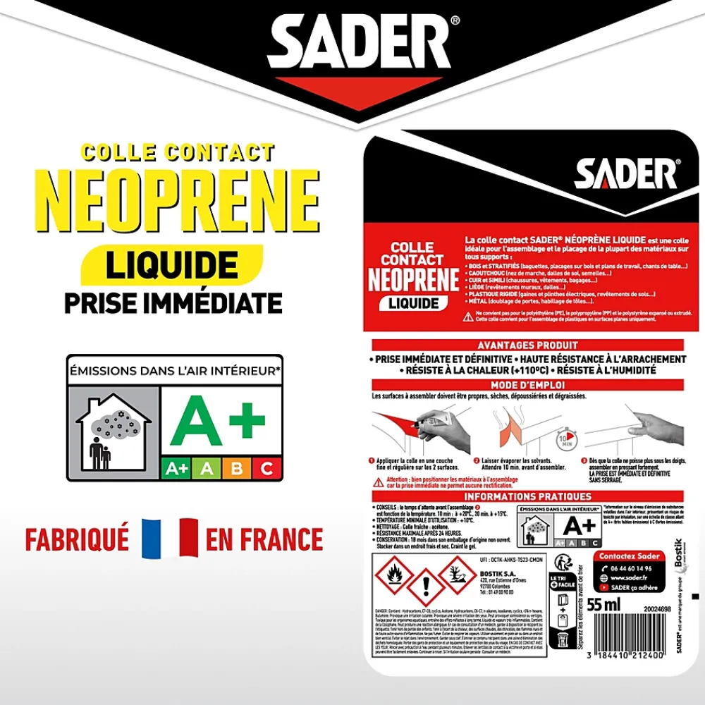 Sader Colle-Colle contact néoprène liquide tous matériaux tube de 55 ml