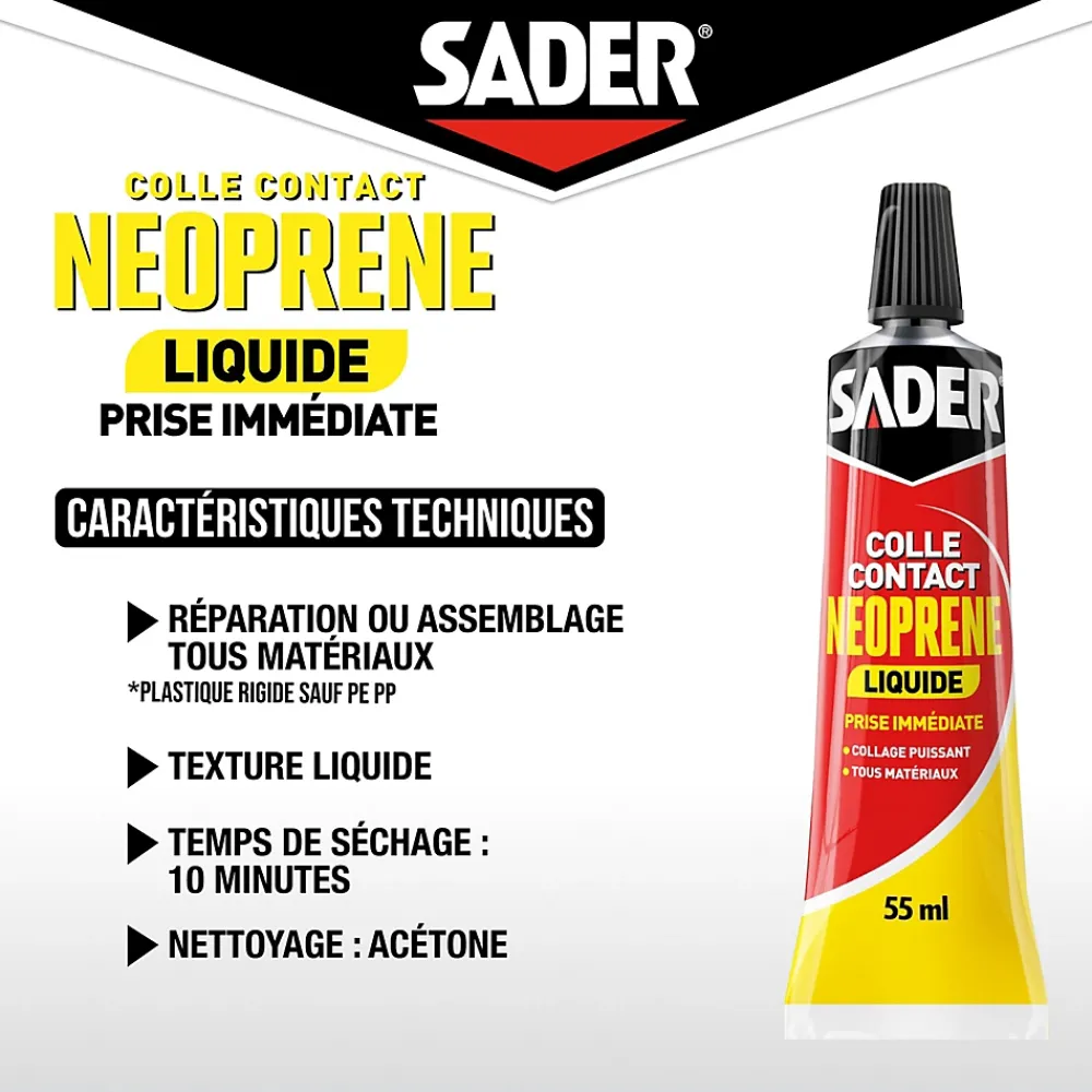 Sader Colle-Colle contact néoprène liquide tous matériaux tube de 55 ml