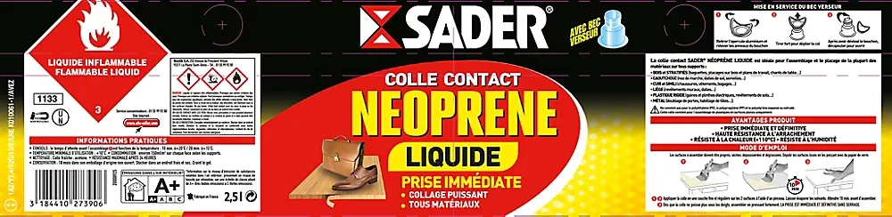 Sader Colle Contact Néoprène Liquide 2,5 L