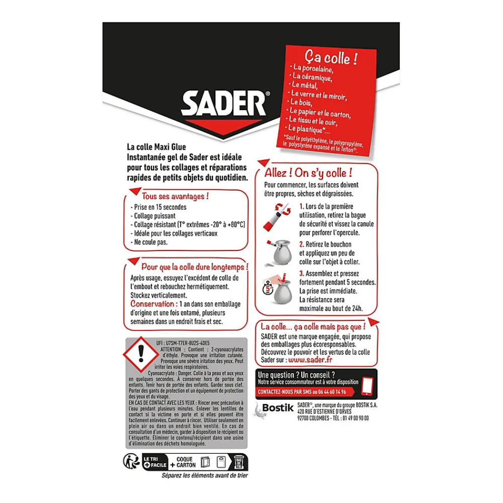 Sader Colle cyanoacrylate Maxiglue, gel 3g