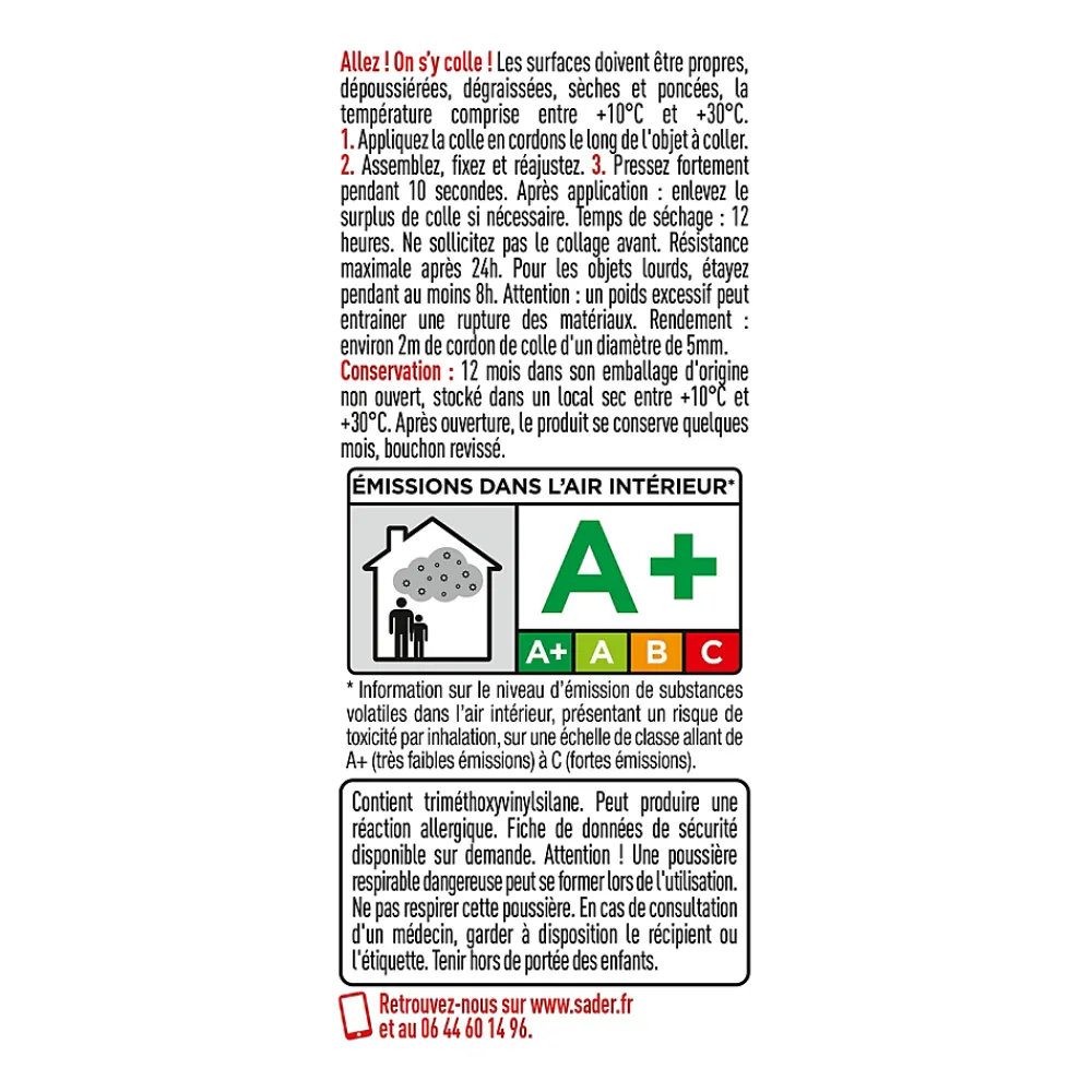 Sader Colle de fixation Fixer Sans Percer Tous Travaux intérieur/extérieur transparent tube 50g