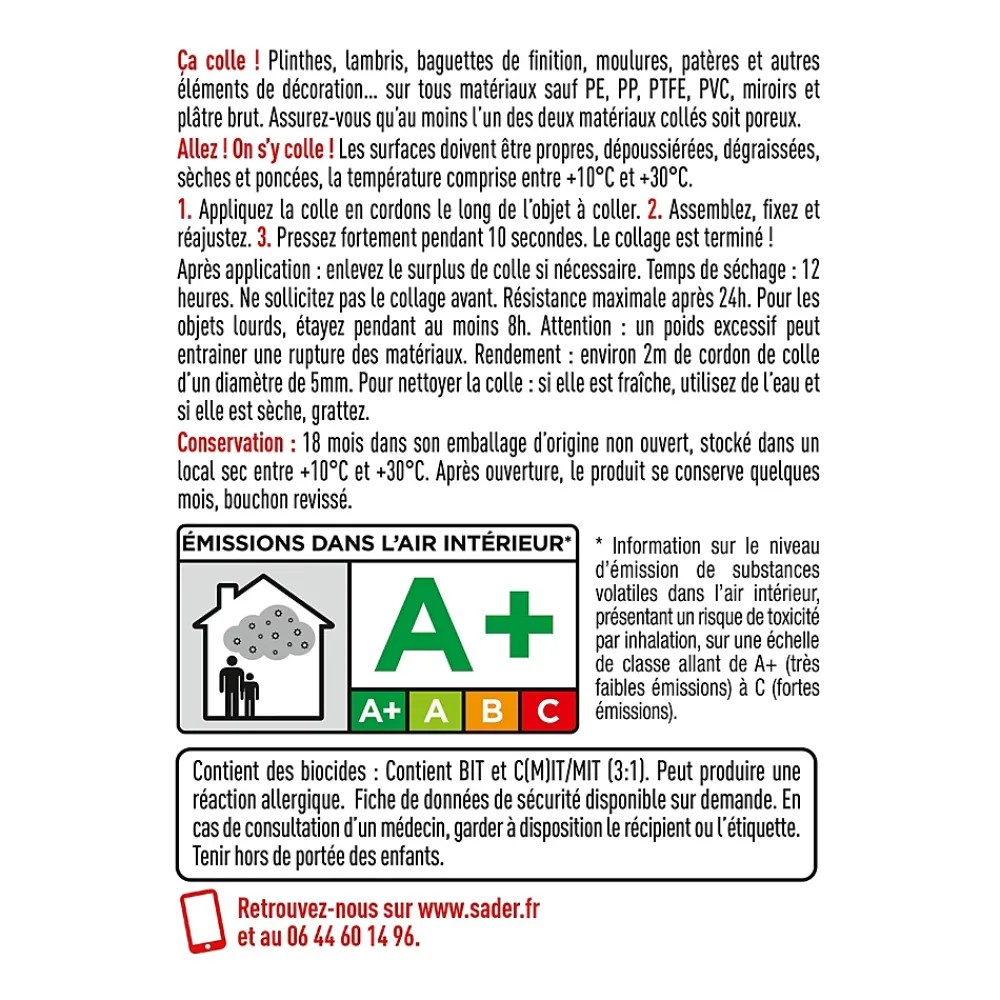 Sader Colle de fixation Fixer Sans Percer Aménagement intérieur 55ml