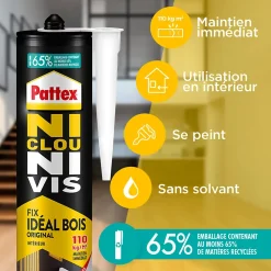 Pattex Colle de fixation vendue par 3 Ni clou Ni vis couleur transparent résistance 100 kg / cm² séchage en 12 h