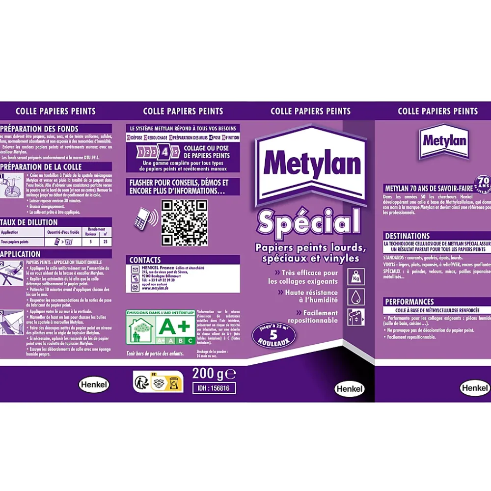 Metylan Colle en poudre - adaptée pour tout papiers peints vinyles - surface de couverture 25 m² - 156816