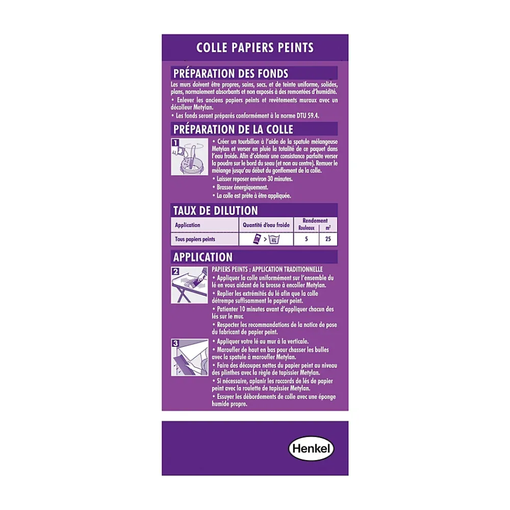 Metylan Colle en poudre - adaptée pour tout papiers peints vinyles - surface de couverture 25 m² - 156816