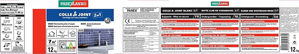 Parexlanko Colle Carrelage-Colle et joint carrelage mur intérieur blanc 12kg