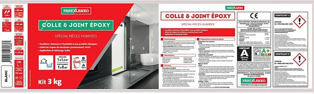 Parexlanko Colle Carrelage-Colle et joint Epoxy spécial pièces humides Blanc 3 kg