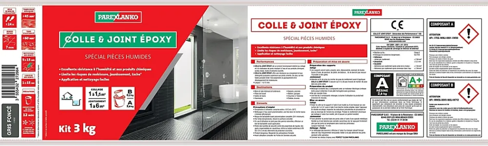 Parexlanko Colle|Colle Carrelage-Colle et joint époxy noir spécial pièces humides 3 kg