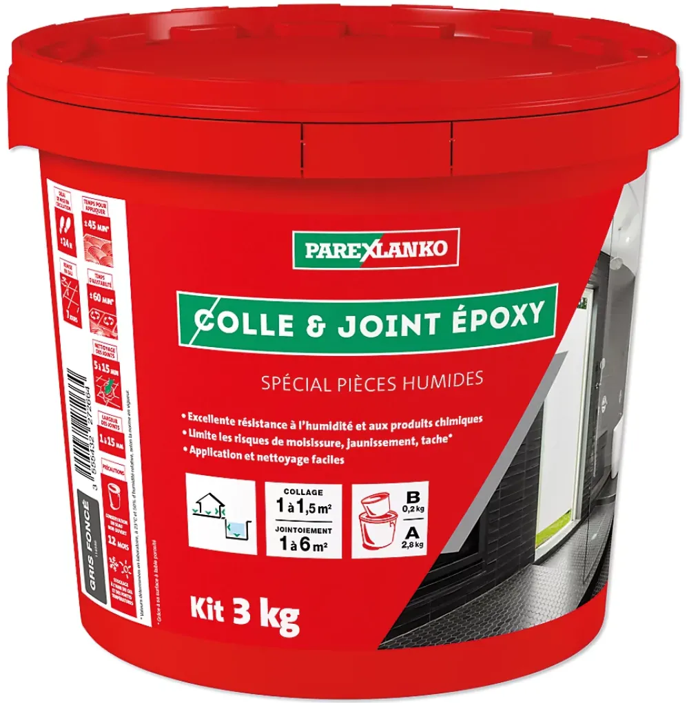Parexlanko Colle|Colle Carrelage-Colle et joint époxy noir spécial pièces humides 3 kg
