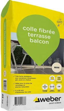 Weber Saint-Gobain Colle fibrée terrasse balcon beige Weber 25kg