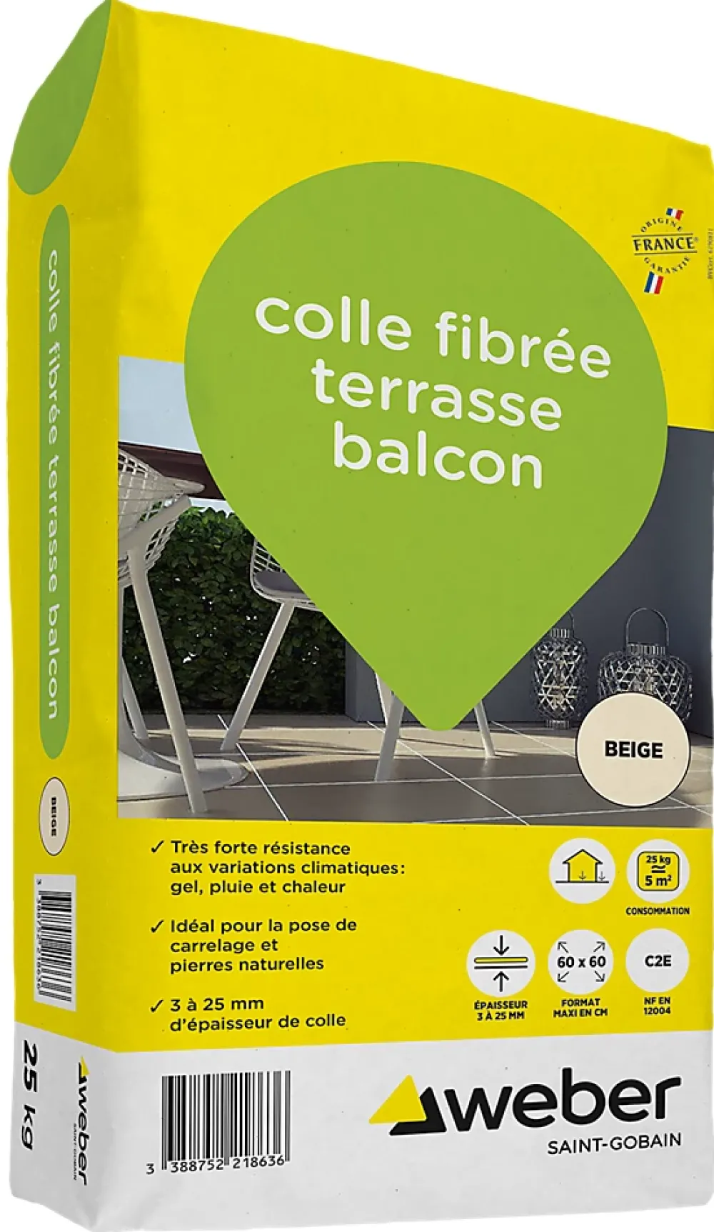 Weber Saint-Gobain Colle fibrée terrasse balcon beige Weber 25kg