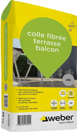 Weber Saint-Gobain Colle fibrée terrasse balcon gris Weber 25kg