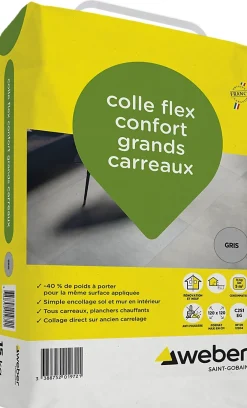 Weber Saint-Gobain Colle Carrelage-Colle flex confort grands carreaux gris Weber 15kg