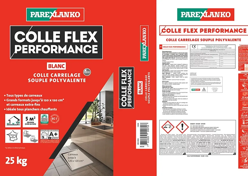 Parexlanko Colle Carrelage-Colle Flex performance Blanc tous type de carreaux 25Kg