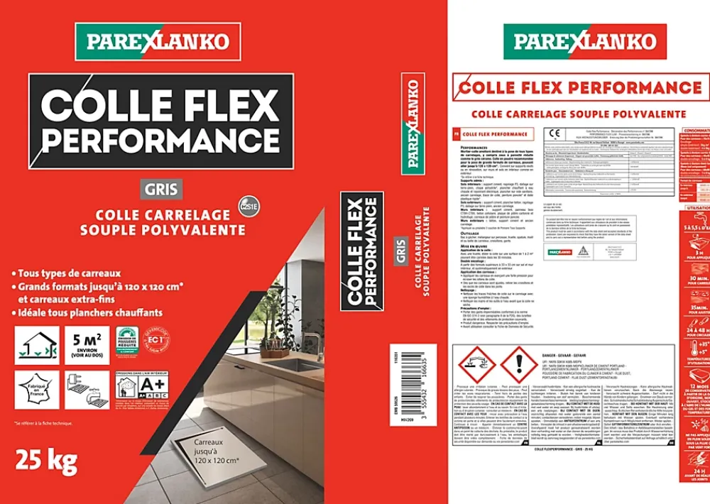 Parexlanko Colle Flex performance gris tous type de carreaux 25Kg