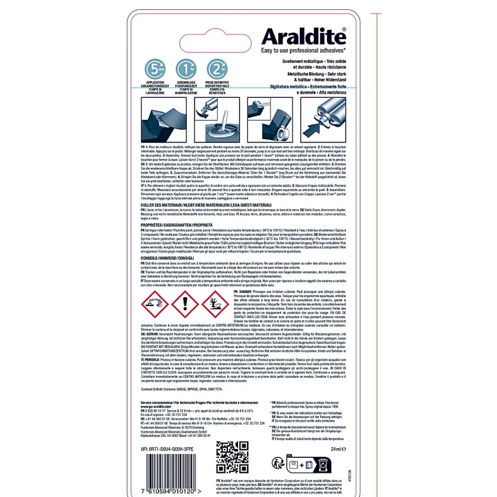 Araldite Colle-Colle haute performance epoxy à prise rapide Métal 24 ml