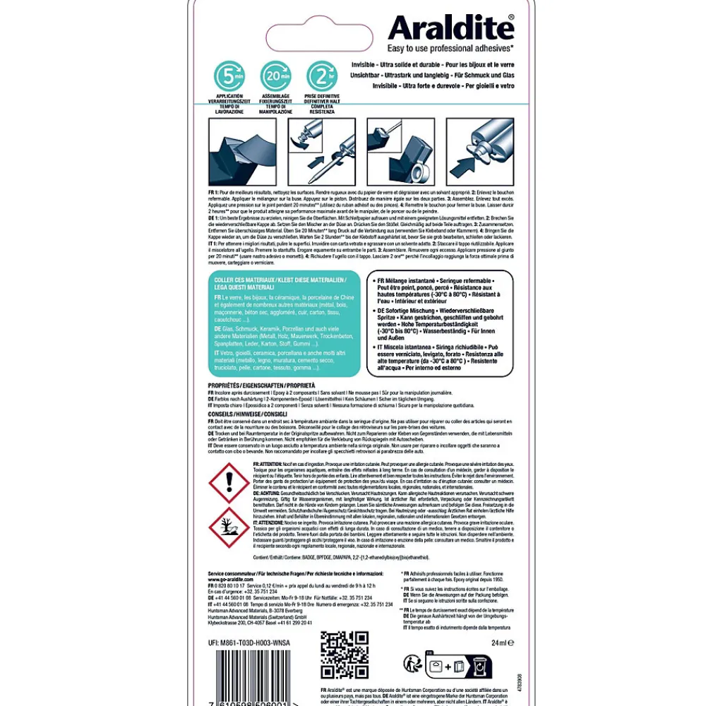 Araldite Colle haute performance epoxy à prise rapide Crystal 24 ml