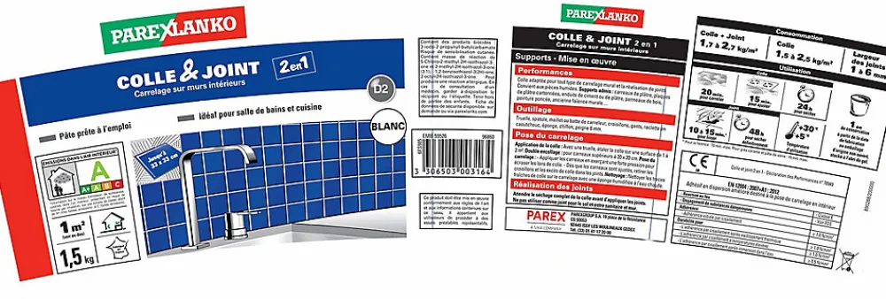 Parexlanko Colle Carrelage-Colle & joint pâte blanc 1,5 kg