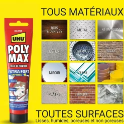 UHU Colle mastic extra forte express Poly Max blanc tube 165g