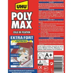UHU Colle mastic extra forte express Poly Max blanc tube 165g