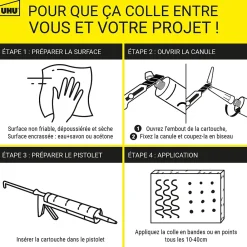 UHU Colle mastic prise immédiate express invisible cartouche 300g