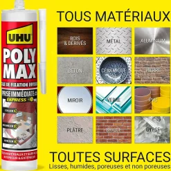 UHU Colle mastic prise immédiate express invisible cartouche 300g