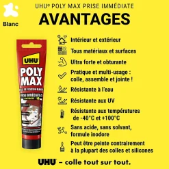 UHU Colle mastic prise immédiate express blanc tube 165g