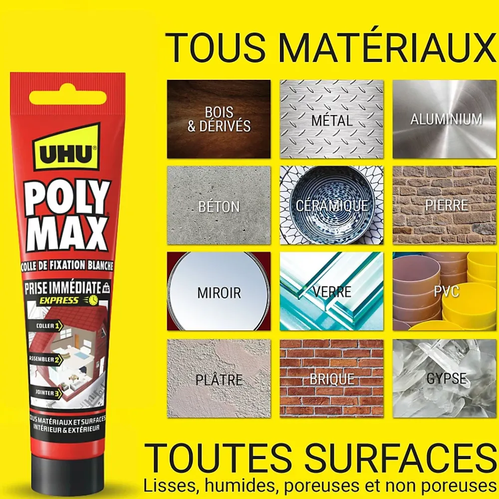 UHU Colle mastic prise immédiate express blanc tube 165g