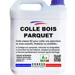 Codève Bois Colle Parquet-Colle Parquet - 5 L - Codeve Bois - Pour L'assemblage De Votre Parquet, Plancher, Escalier Ou Autre Sol En Bois.