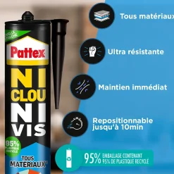 Pattex Colle Ni clou ni vis tous travaux intérieur et extérieur cartouche 450g