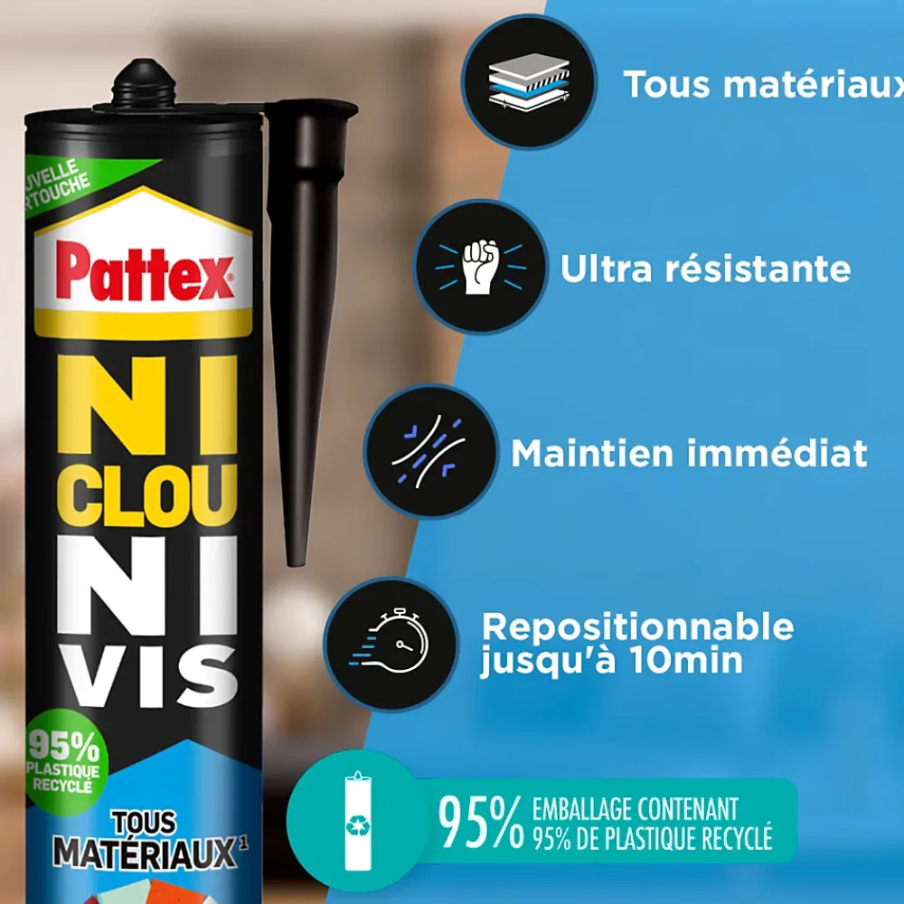 Pattex Colle Ni clou ni vis tous travaux intérieur et extérieur cartouche 450g