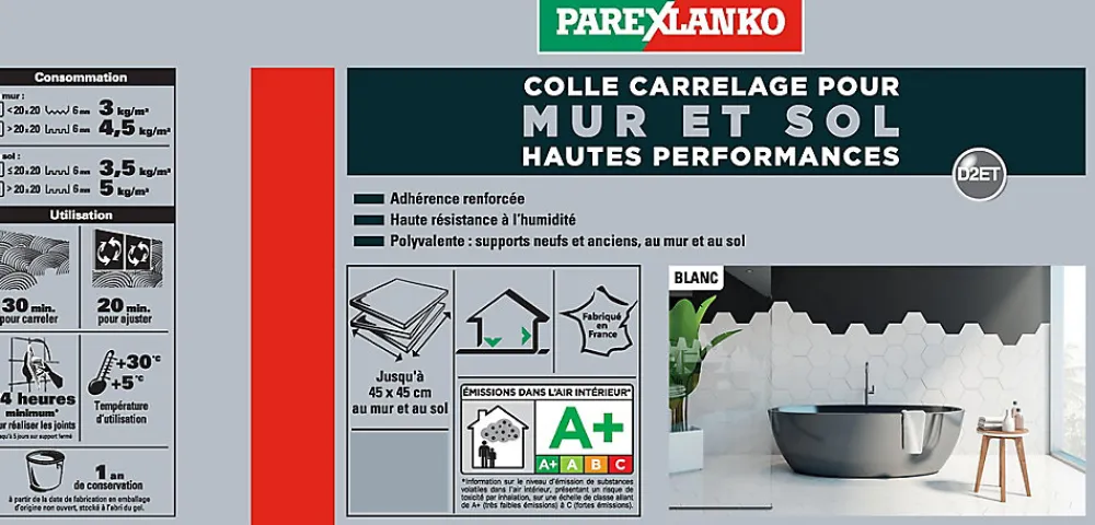 Parexlanko Colle Carrelage-Colle pour carrelage mur et sol intérieur hautes performances blanc 25 kg