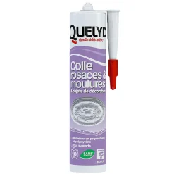 Quelyd Colle|Colle Pour Polystyrène-Colle pour Rosaces, Moulures et Objets de décoration Cartouche 310 ml