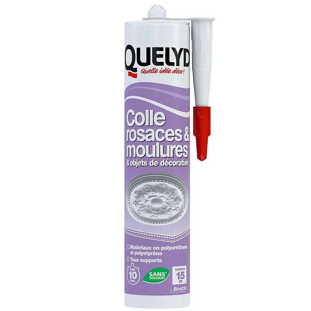 Quelyd Colle|Colle Pour Polystyrène-Colle pour Rosaces, Moulures et Objets de décoration Cartouche 310 ml