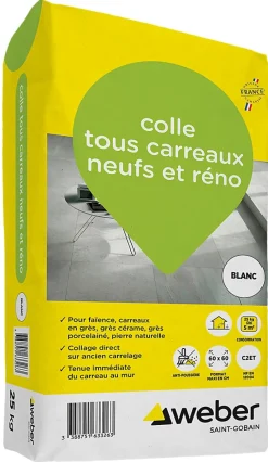 Weber Saint-Gobain Colle tous carreaux neufs et réno blanc Weber 25kg