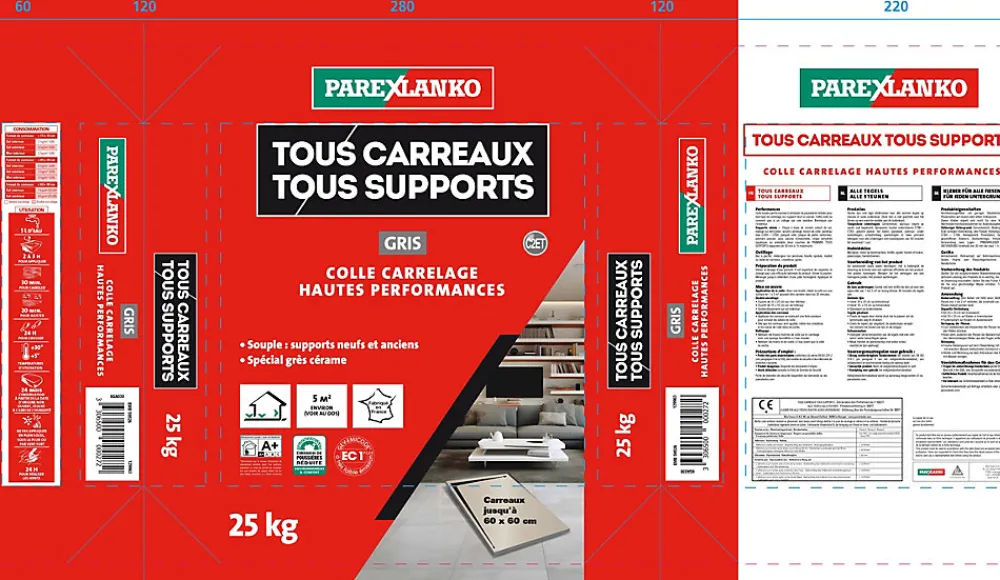 Parexlanko Colle Carrelage-Colle tous carreaux tous supports Blanc 25kg