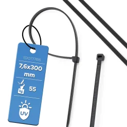 Edo Colliers de serrage colliers de câblage sans halogène 7,6 x 300 mm noirs UV 777816 lot de 100 pcs