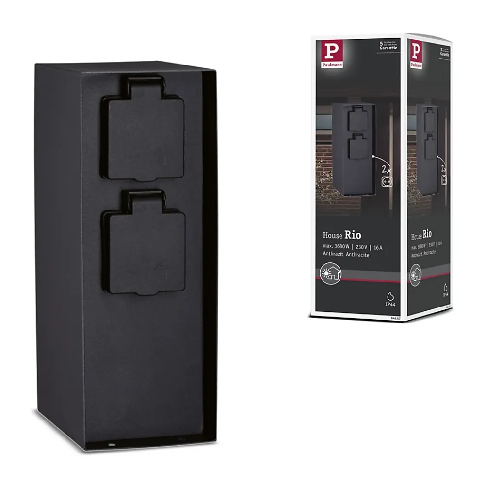 Paulmann Colonne de prises Rio Double IP44 Anthracite