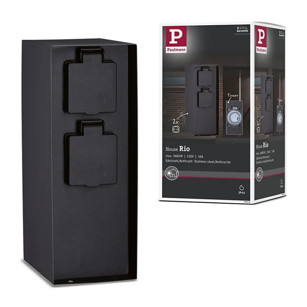 Paulmann Colonne de prises Rio Horloge de programmation IP44 Anthracite