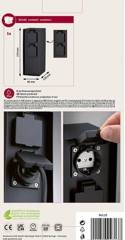 Paulmann Colonne de prises Rio Quadruple IP44 Anthracite