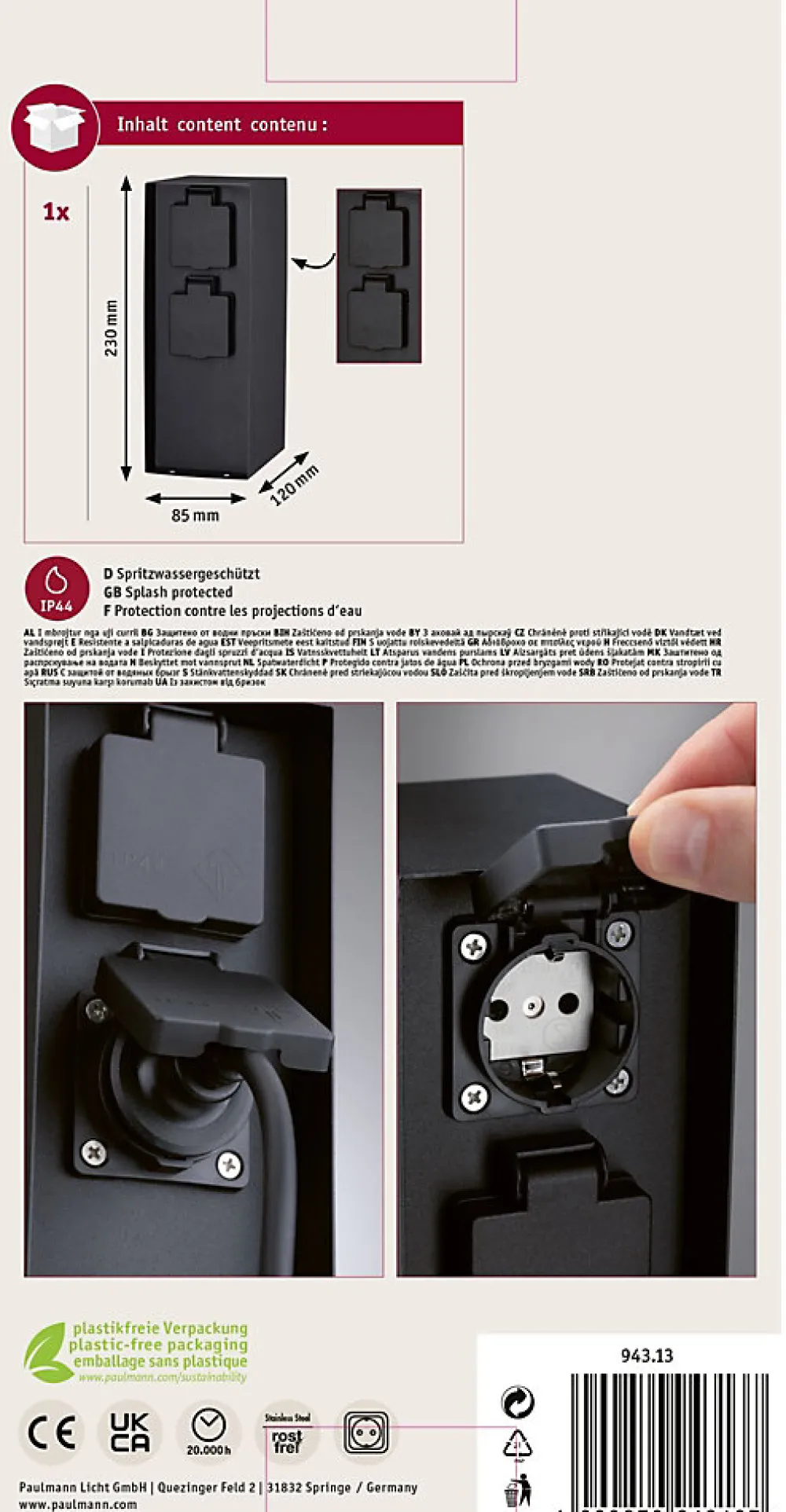 Paulmann Colonne de prises Rio Quadruple IP44 Anthracite