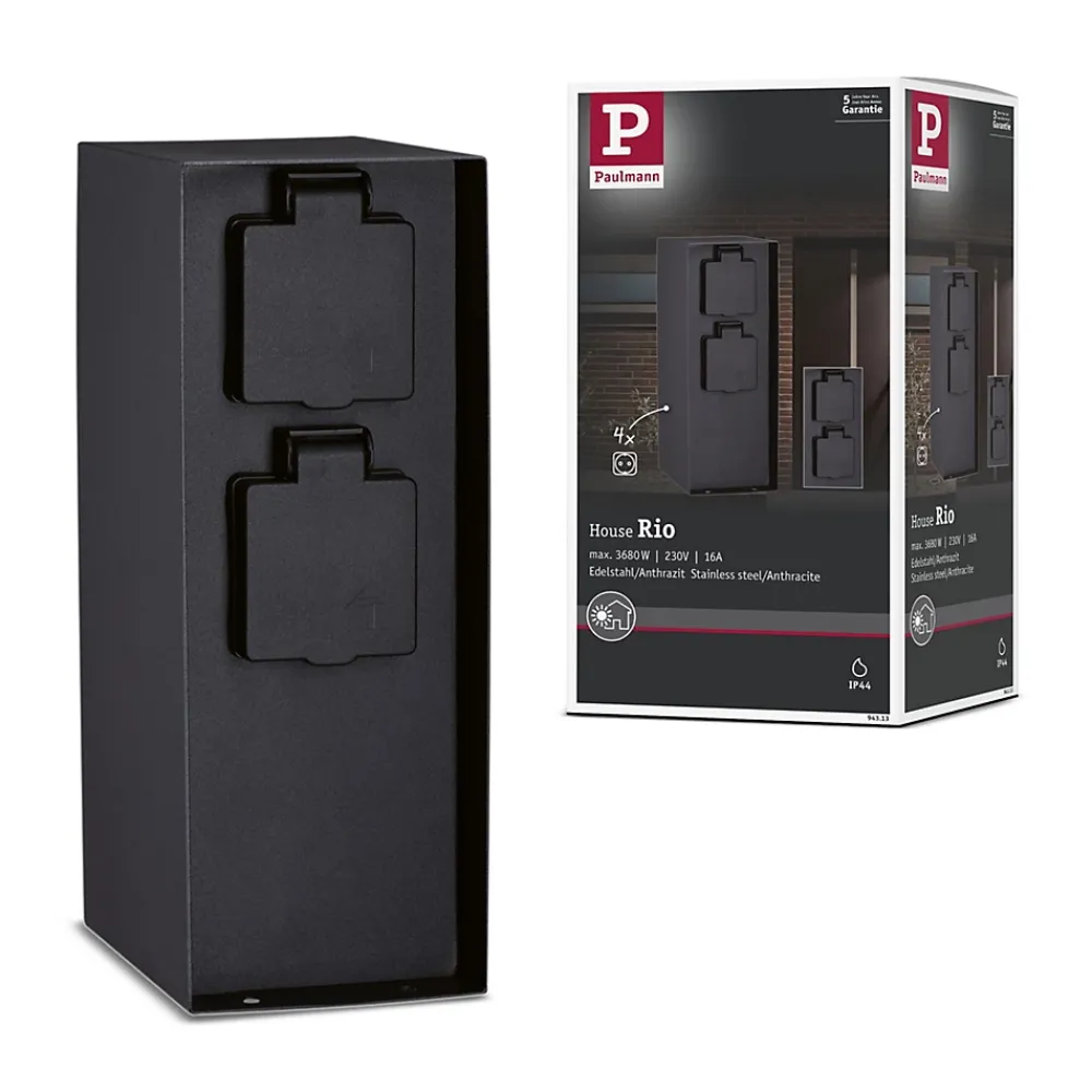 Paulmann Colonne de prises Rio Quadruple IP44 Anthracite