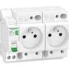 Schneider Electric Combiné disjoncteur + 2 prises modulaires courbe C phase + neutre 16A Resi9 XE
