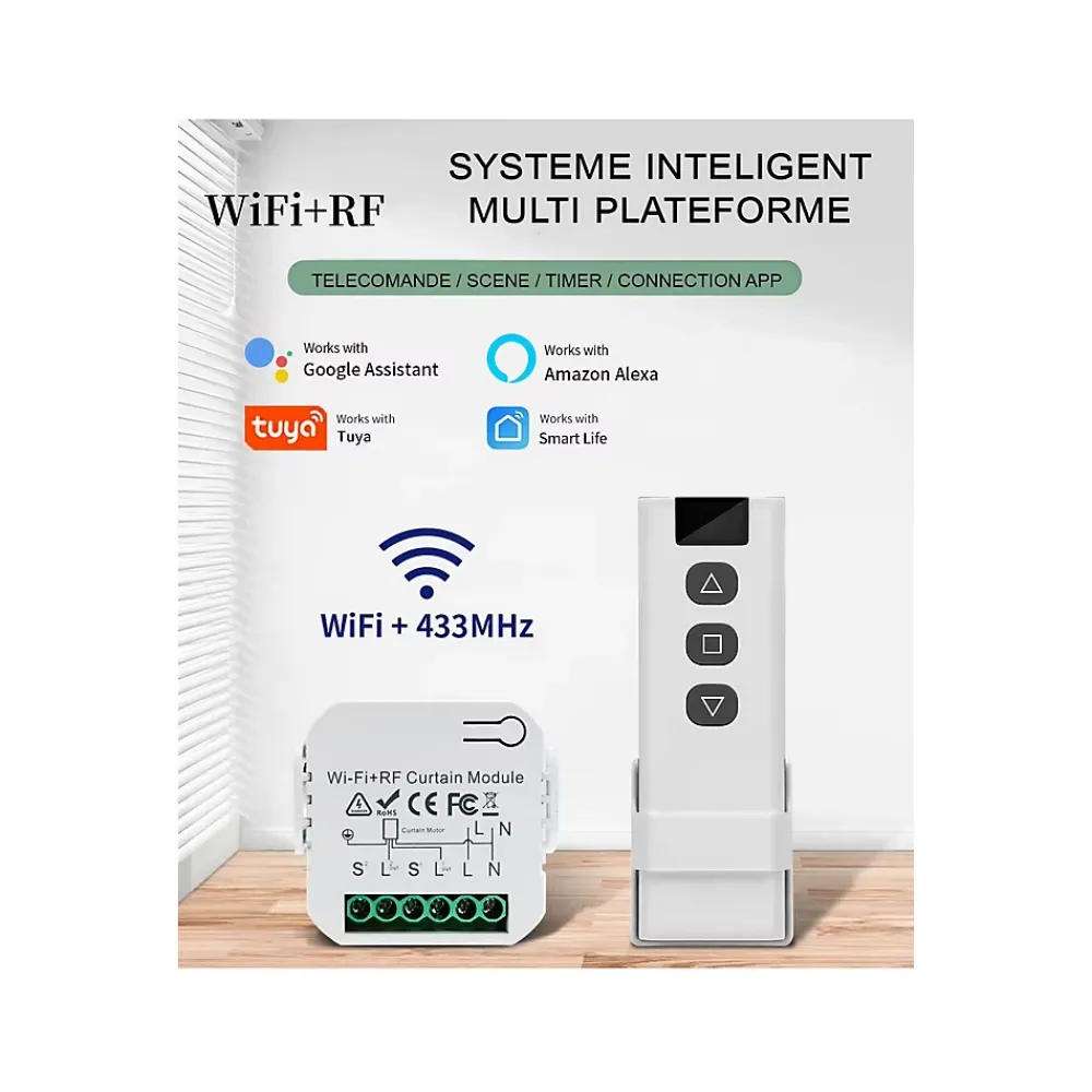 Somlife Commutateur de volet et rideau Wifi Rf Tuya Smart Life Module pour volet roulant 433 mhz