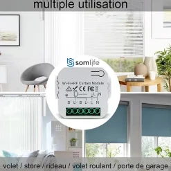 Somlife 2 Commutateurs de volet et rideau Wifi Rf Tuya Smart Life Module pour volet roulant 433 mhz et Télécommande