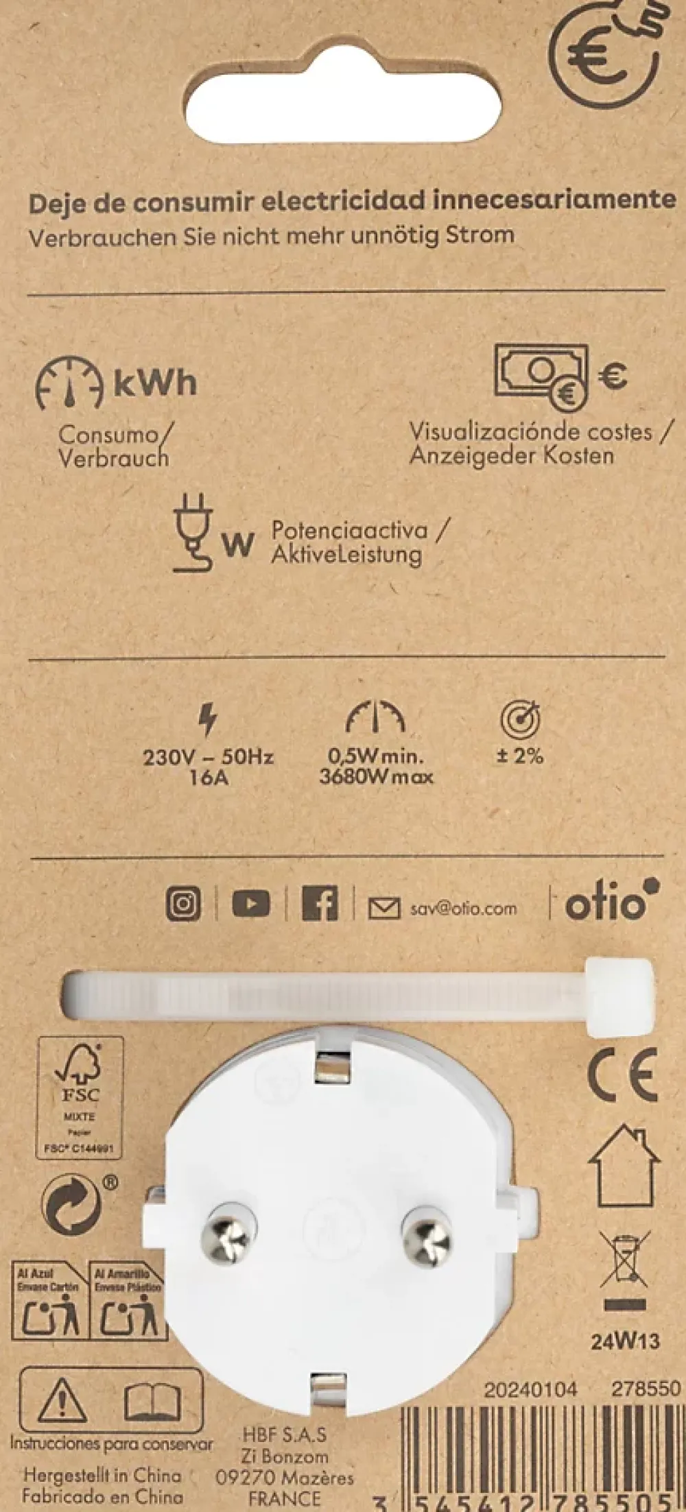 Otio Compteur contrôle d'énergie Schuko -